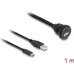 Delock USB 2.0 Cable USB Type-A male and USB Type-C™ male to USB Type-A female and USB Type-C™ female for built-in 1 m black