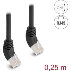 Delock RJ45 Network Cable Cat.6A S/FTP 45° upwards angled 0.25 m black