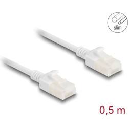 Delock RJ45 Network Cable Cat.6A plug to plug with robust latch for industrial use U/UTP Slim 0.5 m white