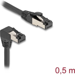 Delock RJ45 Network Cable Cat.8.1 S/FTP 90° downwards angled / straight 0.5 m black