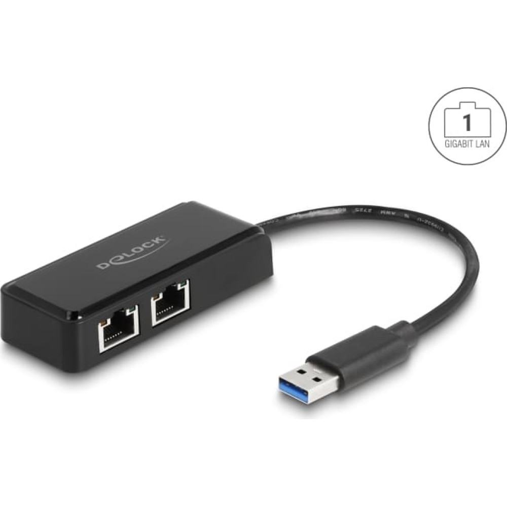 Delock USB Type-A Network Adapter Gigabit LAN 2 x RJ45