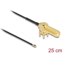 Delock Antenna Cable SMA 90° PCB jack bulkhead to I-PEX Inc., MHF® 4L plug 1.13 25 cm thread length 15 mm