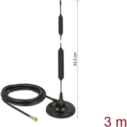 Delock GSM Antenna SMA plug 5 dBi fixed omnidirectional with magnetic base and connection cable (RG-58, 3 m) outdoor black