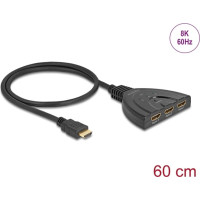 Delock HDMI Switch 3 x HDMI in to 1 x HDMI out 8K 60 Hz with integrated cable 60 cm