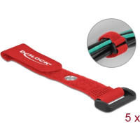 Delock Hook-and-loop cable tie with Loop and Fastening Eyelet L 150 x W 20 mm red 5 pieces