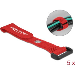 Delock Hook-and-loop cable tie with Loop and Fastening Eyelet L 150 x W 20 mm red 5 pieces