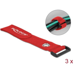 Delock Hook-and-loop cable tie with Loop and Fastening Eyelet L 280 x W 38 mm red 3 pieces