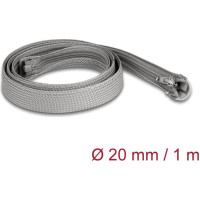 Delock Braided Sleeve with zip fastener heat-resistant 1 m x 20 mm grey