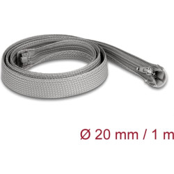 Delock Braided Sleeve with zip fastener heat-resistant 1 m x 20 mm grey