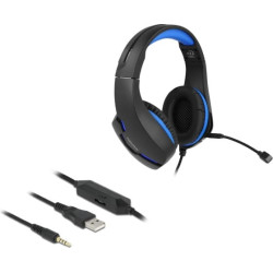 Delock Gaming Headset Over-Ear with 3.5 mm Stereo jack and blue LED light for PC, Laptop and Game Consoles