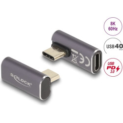 Delock USB Adapter 40 Gbps USB Type-C™ PD 3.0 100 W male to female rotated angled left / right 8K 60 Hz metal