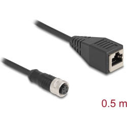 Delock M12 Adapter Cable D-coded 4 pin female to RJ45 female 50 cm