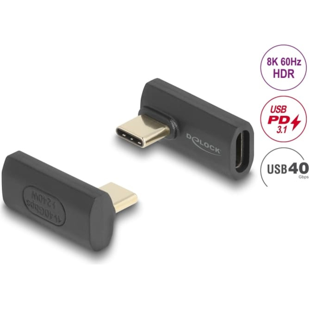 Delock USB Adapter 40 Gbps USB Type-C™ PD 3.1 240 W male to female rotated angled left / right 8K 60 Hz