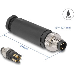 Delock M8 Connector A-coded 4 pin male for mounting with screw connection