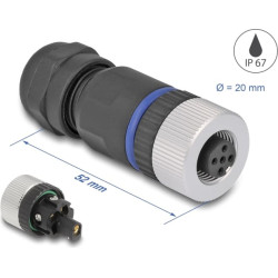 Delock M12 Connector A-coded 5 pin female for mounting with screw connection