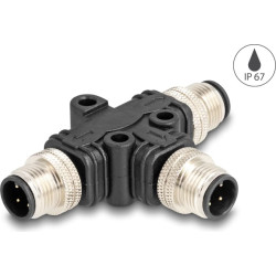 Delock M12 T-Splitter A-coded 4 pin 1 x male to 2 x male parallel connection