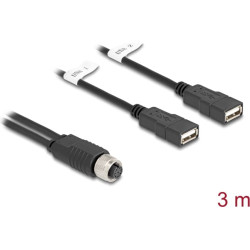 Delock M12 Cable A-coded 8 pin female to 2 x USB 2.0 Type-A female 3 m black