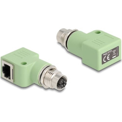 Delock M12 Adapter X-coded 8 pin female to RJ45 jack Cat.5e with mounting hole 90° angled green