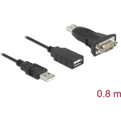 Delock Adapter USB 2.0 Type-A to 1 x Serial RS-232 D-Sub 9 pin male with nuts