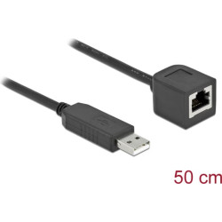 Delock Serial Connection Cable with FTDI chipset, USB 2.0 Type-A male to RS-232 RJ45 female 50 cm black