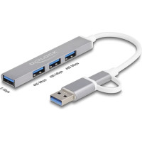 Delock 4 Port Slim USB Hub with USB Type-C™ or USB Type-A to 3 x USB 2.0 Type-A female + 1 x USB 5 Gbps Type-A female