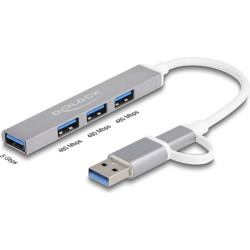 Delock 4 Port Slim USB Hub with USB Type-C™ or USB Type-A to 3 x USB 2.0 Type-A female + 1 x USB 5 Gbps Type-A female