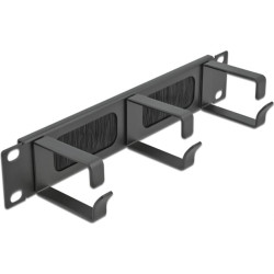 Delock 10″ Cable Management Brush Strip with 3 hooks 1U black