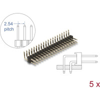 Delock Pin header 20 pin, pitch 2.54 mm, 2-row, angled, 5 pieces