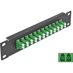 Delock 10″ Fiber Optic Patch Panel 12 Port LC Duplex green 1U black