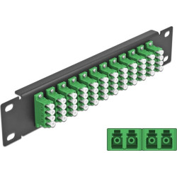 Delock 10″ Fiber Optic Patch Panel 12 Port LC Quad green 1U black