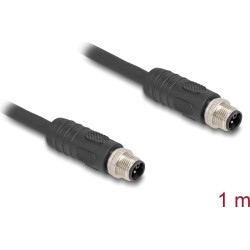 Delock M12 Cable L-coded 4 pin male to male PUR suitable for drag chains 1 m black