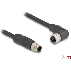 Delock M12 Cable L-coded 4 pin male straight to female right angled PUR suitable for drag chains 3 m black