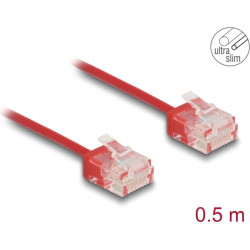 Delock RJ45 Network Cable Cat.6 UTP Ultra Slim 0.5 m red with short plugs