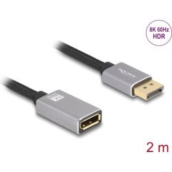 Delock DisplayPort extension cable 8K 60 Hz 2 m grey metal without latch