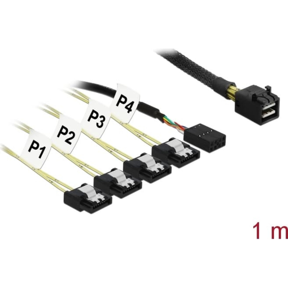 Delock Cable Mini SAS HD SFF-8643 > 4 x SATA 7 pin Reverse + Sideband 1 m