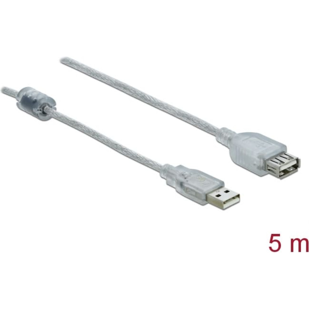 Delock Extension cable USB 2.0 Type-A male > USB 2.0 Type-A female 5 m transparent