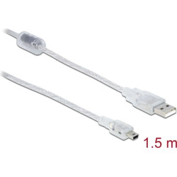 Delock Cable USB 2.0 Type-A male > USB 2.0 Mini-B male 1.5 m transparent
