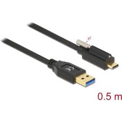 Delock SuperSpeed USB 10 Gbps (USB 3.2 Gen 2) Cable Type-A male to USB Type-C™ male with screw on top 0.5 m