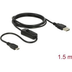 Delock Charging Cable USB 2.0 Type-A male > USB 2.0 Micro-B male with switch for Raspberry Pi 1.5 m