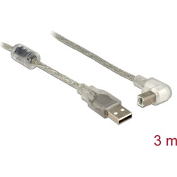 Delock Cable USB 2.0 Type-A male > USB 2.0 Type-B male angled 3.0 m transparent