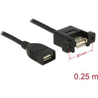 Delock Cable USB 2.0 Type-A female > USB 2.0 Type-A female panel-mount 0.25 m