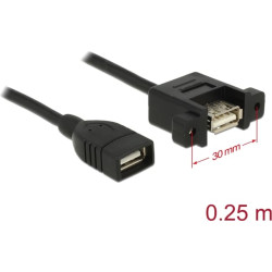 Delock Cable USB 2.0 Type-A female > USB 2.0 Type-A female panel-mount 0.25 m