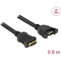 Delock Cable HDMI-A female > HDMI-A female panel-mount 4K 30 Hz 0.5 m