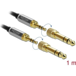 Delock Stereo Jack Cable 3.5 mm 3 pin male to male with screw adapter 1 m