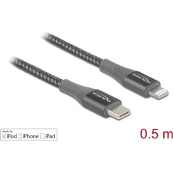 Delock Data and charging cable USB Type-C™ to Lightning™ for iPhone™, iPad™ and iPod™ grey 0.5 m MFi