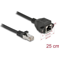 Delock Network Extension Cable S/FTP RJ45 plug to RJ45 jack Cat.6A 25 cm black