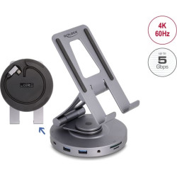 Delock Tablet and Laptop Docking Station 4K with integrated holder - HDMI / USB / Hub / SD / Micro SD / PD 3.0 - 360° rotatable