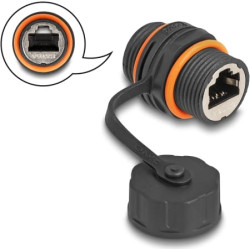 Delock Cable Connector RJ45 jack to RJ45 jack Cat.6A with M20 thread and protective cap IP68 dust and waterproof