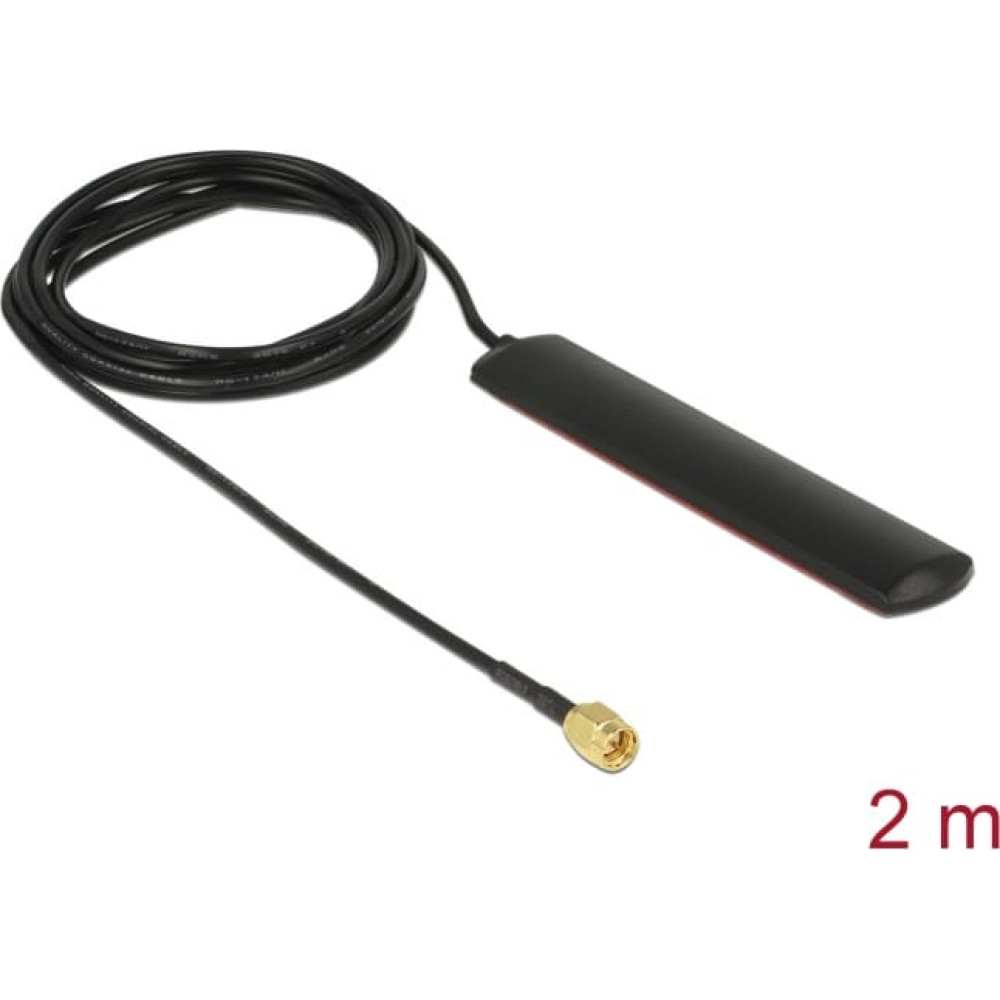 Delock GSM UMTS LTE WLAN 2.4 GHz Antenna SMA plug 2 dBi omnidirectional fixed black self-adhesive