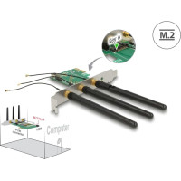 Delock PCI Express Card > 1 x internal M.2 Key A Slot with 3 external Antennas – Low Profile Form Factor